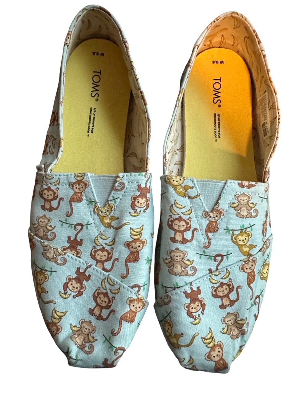 TOMS Alpargata Slip-on Flats Monkey Banana Print Sz 9.5